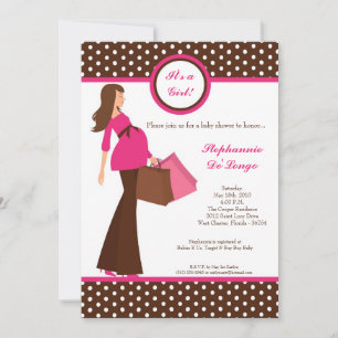 5x7 Modern Mod Mum Shopping Baby Shower Invitation