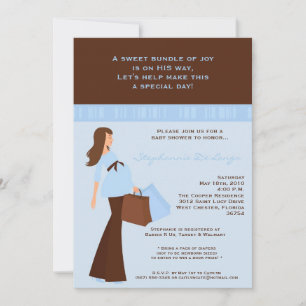 5x7 Modern Mod Mum Shopping Baby Shower Invitation