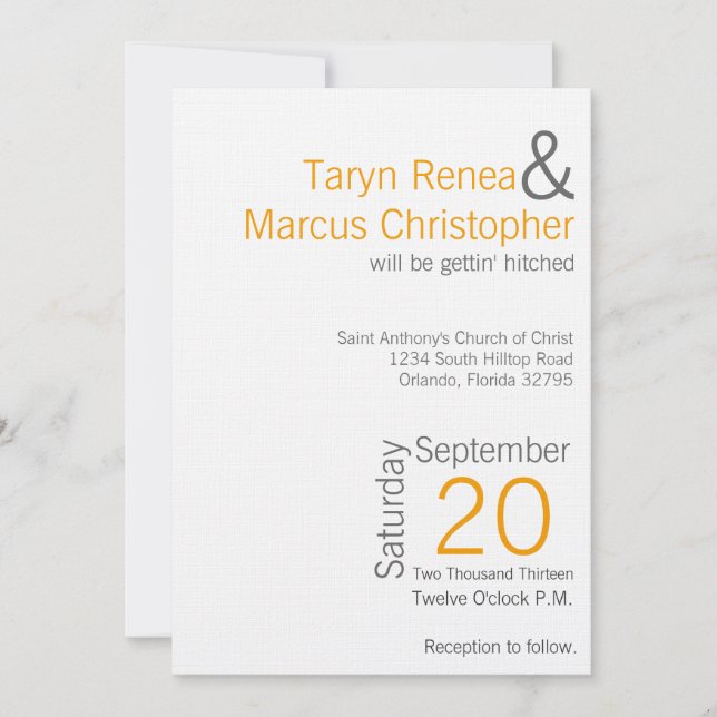5x7 Modern Mustard Grey Chevron Wedding Invitation (Front)