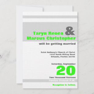 5x7 Modern Neon Green Stripe Wedding Invitation