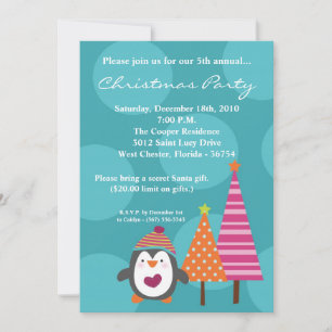 5x7 Modern Penguin Tree Christmas Party Invitation