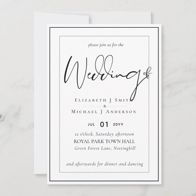 5x7 Modern Script Overlay Budget Wedding Invites (Front)