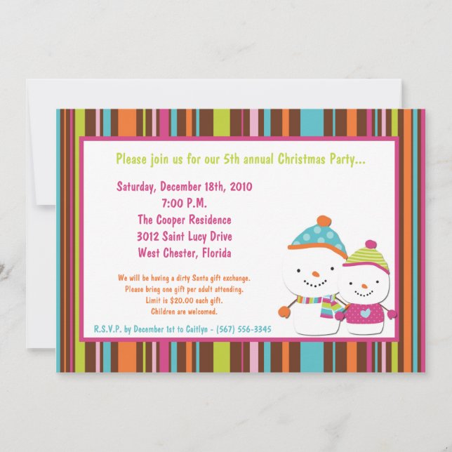 5x7 Modern Snowman Christmas Party Invitation (Front)