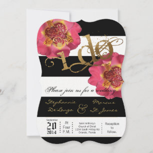 5x7 Modern Stripe Black Floral Wedding Invitation