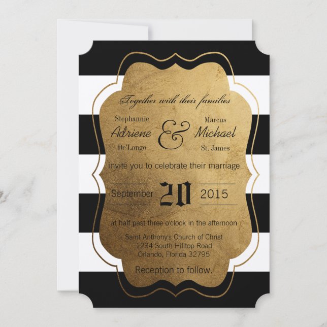 5x7 Modern Stripe Black White Wedding Invitation (Front)