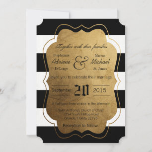 5x7 Modern Stripe Black White Wedding Invitation