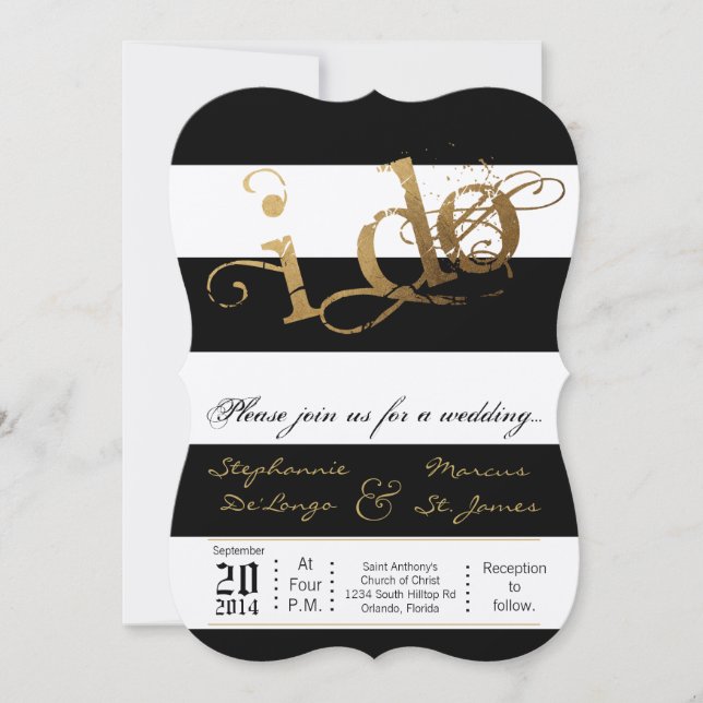 5x7 Modern Stripe Black White Wedding Invitation (Front)