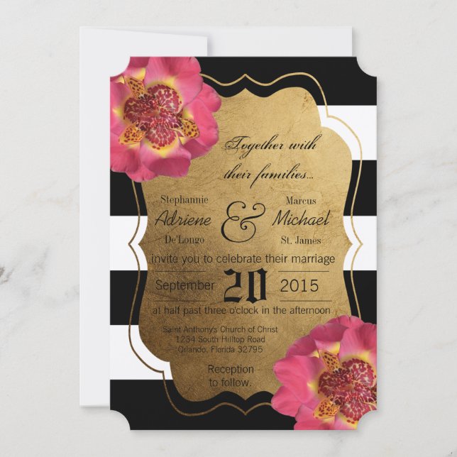 5x7 Modern Stripe Black White Wedding Invitation (Front)