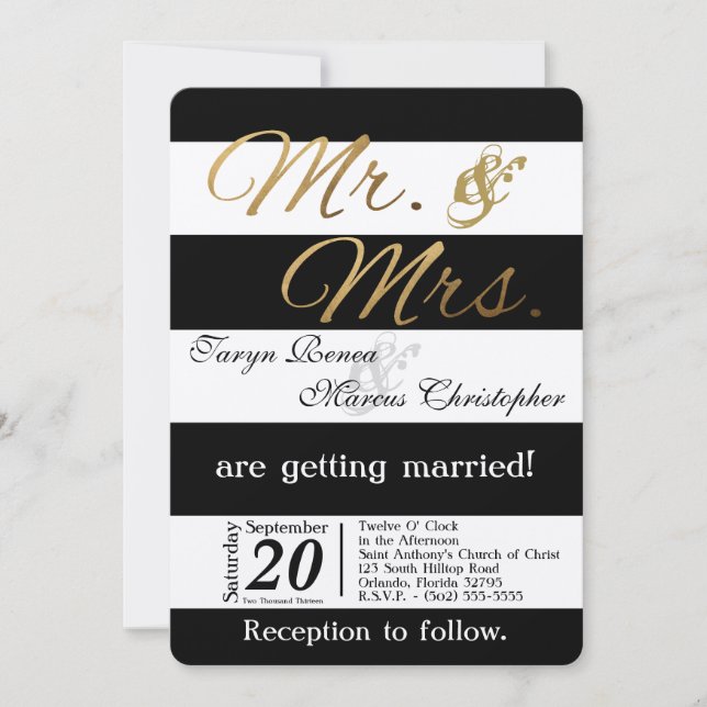5x7 Modern Stripe Black White Wedding Invitation (Front)