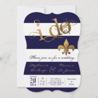 5x7 Modern Stripe Fleur De Leis Wedding Invitation