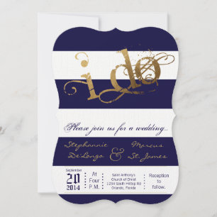 5x7 Modern Stripe Navy Bl White Wedding Invitation