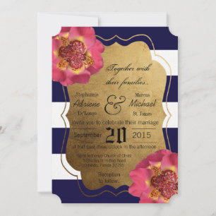 5x7 Modern Stripe Navy White Wedding Invitation