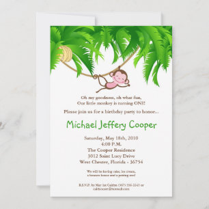 5x7 Monkey Jungle Safari Birthday Party Invitation