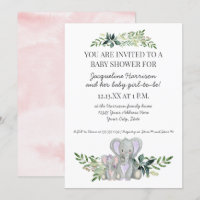 5x7 Mummy Baby Elephant Foliage Blush Pink Shower