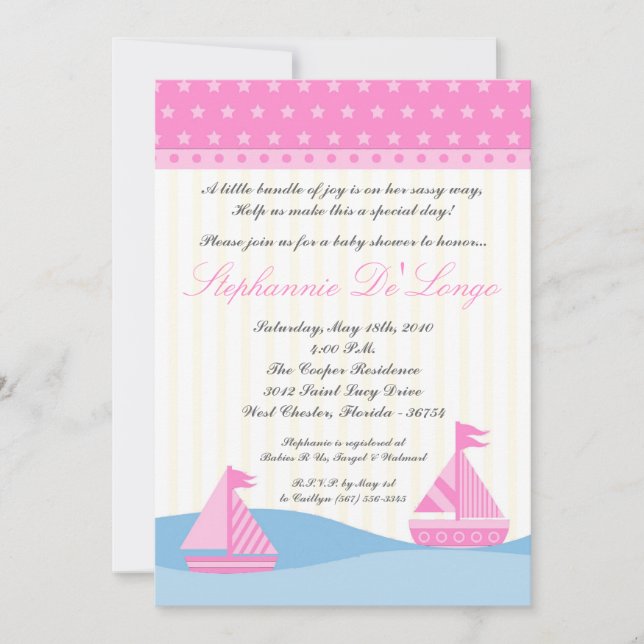 5x7 Naut Sail Boat Whale Baby Shower Invitation (Front)