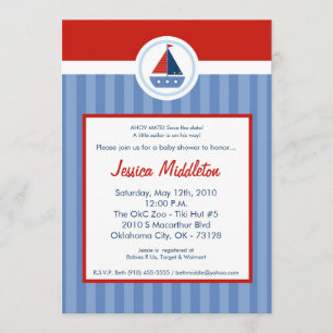 5x7 Nautic Sailor Sail Boat Baby Shower Invitation