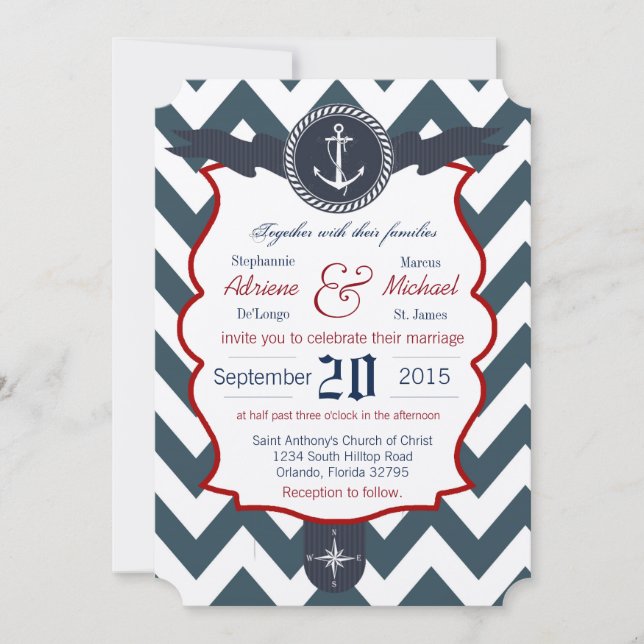 5x7 Nautical Anchor Sailing Com Wedding Invitation (Front)