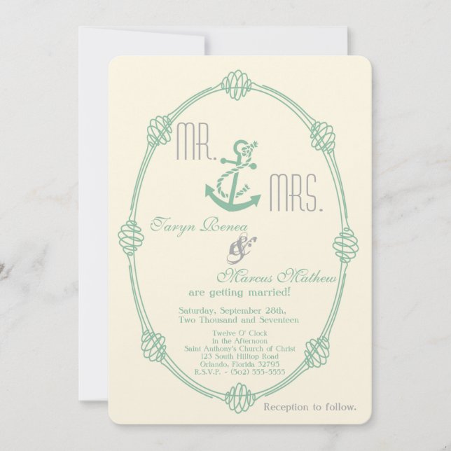 5x7 Nautical Knot Anchor Tiff Wedding Invitation (Front)