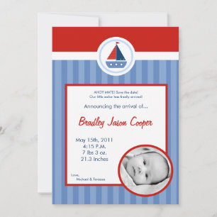 5x7 Nautical Sail Boat PHOTO Birth Announcement