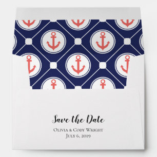5x7 Navy Blue Coral Nautical Save The Date Envelope