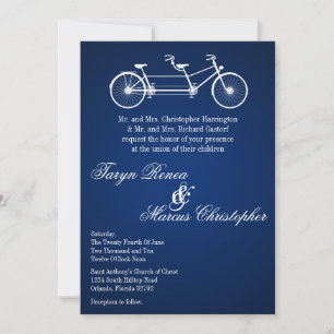 5x7 Navy Blue Double Bike Wedding Invitation