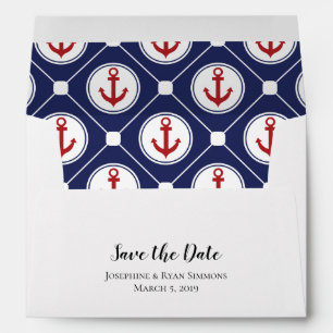 5x7 Navy Blue Red Nautical Save The Date Envelope