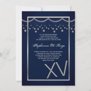 5x7 Navy Diamond Quinceanera Birthday Invitation