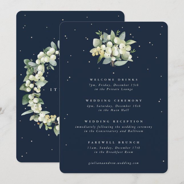 5x7 Navy Snowberry+Eucalyptus Wedding Itinerary (Front/Back)