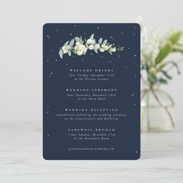 5x7 Navy Snowberry+Eucalyptus Wedding Itinerary (Standing Front)