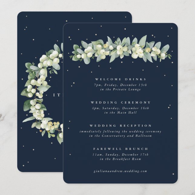 5x7 Navy Snowberry+Eucalyptus Wedding Itinerary (Front/Back)