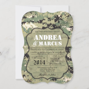 5x7 Navy Tan Type III Three Cam Wedding Invitation