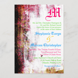 5x7 Neon Grunge Scratch Colour Wedding Invitation