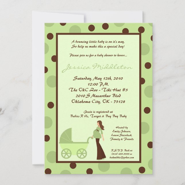 5x7 Neut Green Mum Carriage Baby Shower Invitation (Front)