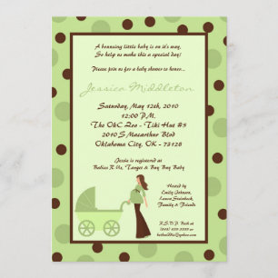 5x7 Neut Green Mum Carriage Baby Shower Invitation