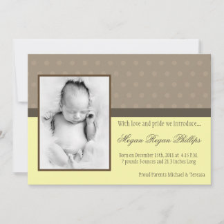 5x7 Neut Yellow Polka Dot PHOTO Birth Announcement