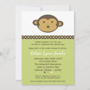 5x7 Neutr Modern Mod Monkey Baby Shower Invitation
