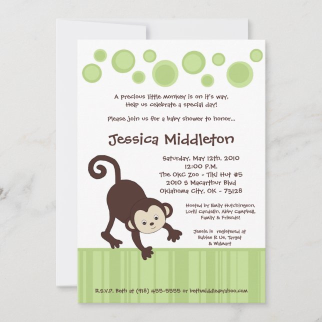 5x7 Neutra Pop Monkey Dance Baby Shower Invitation (Front)