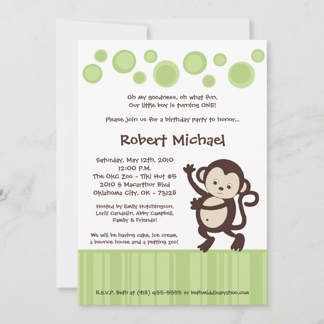 5x7 Neutra Pop Monkey Dance Birthday Invitation (Front)