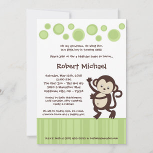5x7 Neutra Pop Monkey Dance Birthday Invitation