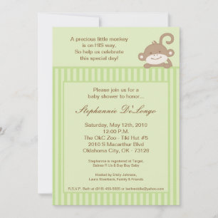5x7 Neutral Green Monkey Baby Shower Invitation