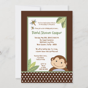 5x7 Neutral Papgayo Monkey Birthday Invitation