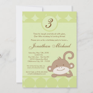 5x7 Neutral PolkaDot Monkey Birthday Invitation