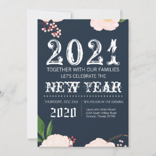 5x7  New Years Eve Invitation Baby Pink Cosmos on