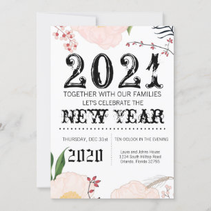 5x7  New Years Eve Invitation Baby Pink Cosmos on