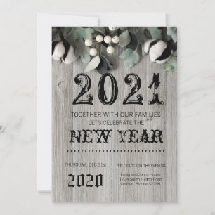 5x7  New Years Eve Invitation cotton plant berries