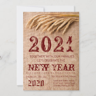 5x7  New Years Eve Invitation Wheat on Burlap Sack