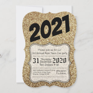 5x7 New Years Eve Party Invitation Gold Glitter