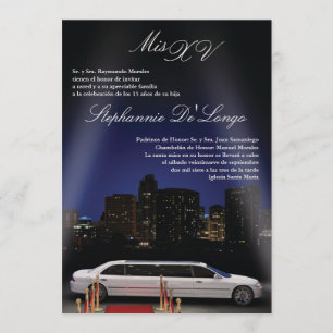 5x7 NY City Limo Quinceanera Birthday Invitation