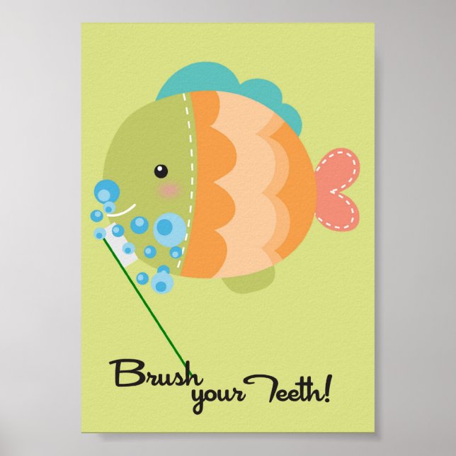 5x7 Ocean Fish Brush Your Teeth Bathroom Wall Art (Front)