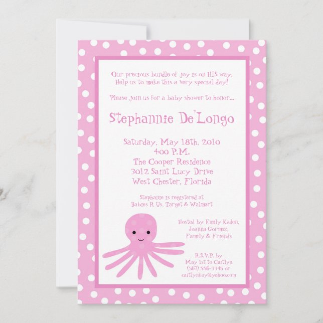 5x7 Ocean Sea Life Octopus Baby Shower Invitation (Front)